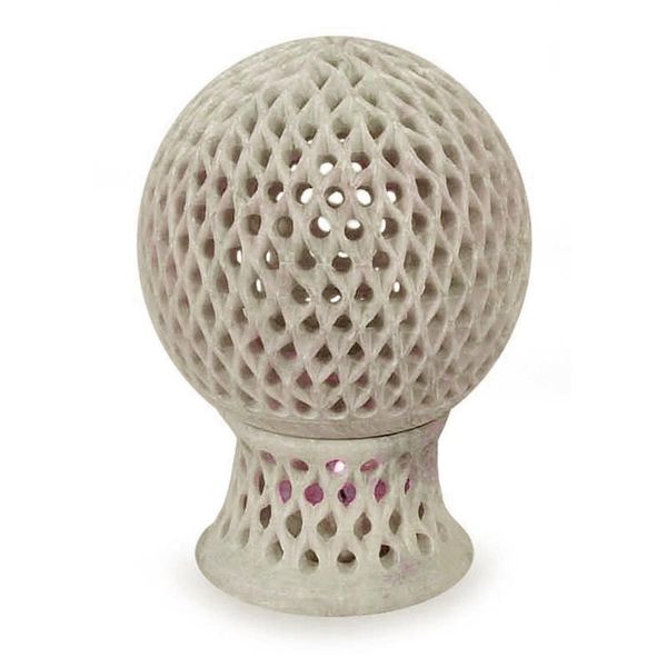 Alternate image for Jali Soapstone Candle Holder Handcrafted in India Lattice Globe