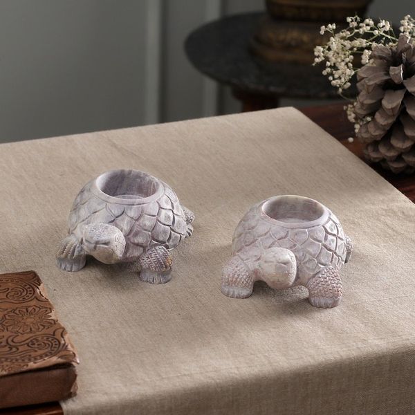 Alternate image for Soapstone candleholders Turtle Twins