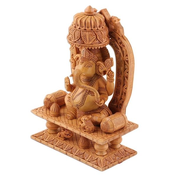 Alternate image for Artisan Crafted Religious Wood Sculpture Ganeshas Blessing II