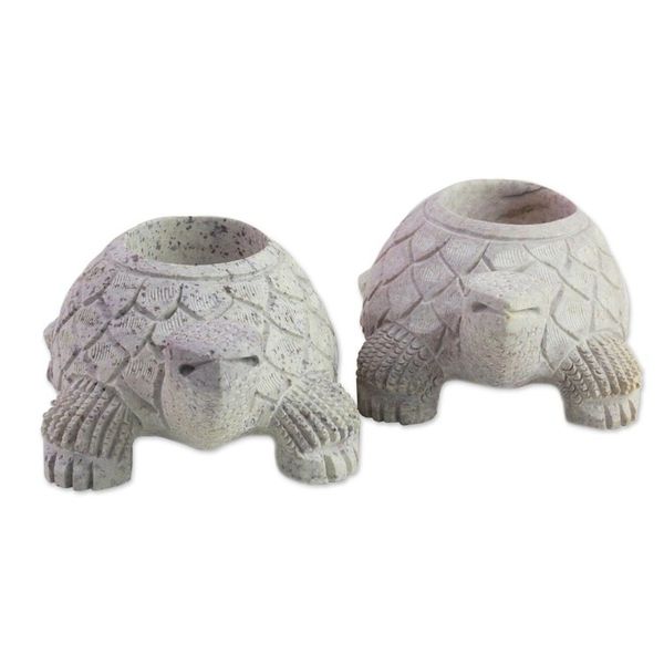 Alternate image for Soapstone candleholders Turtle Twins