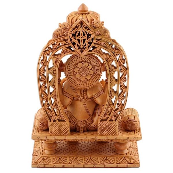 Alternate image for Artisan Crafted Religious Wood Sculpture Ganeshas Blessing II
