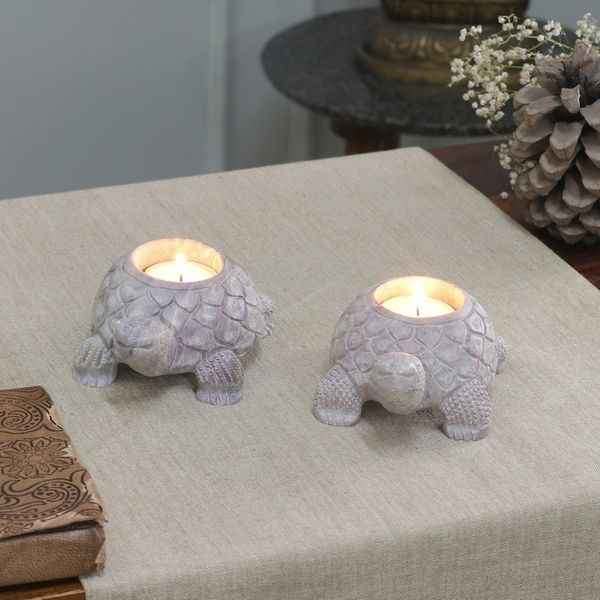 Alternate image for Soapstone candleholders Turtle Twins