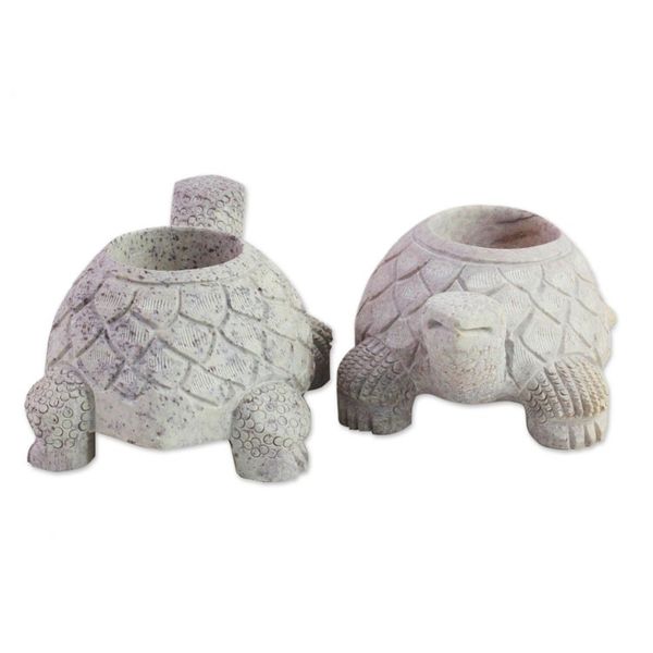Alternate image for Soapstone candleholders Turtle Twins