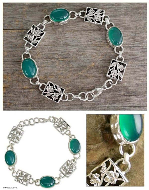 Alternate image for Sterling silver floral bracelet Summer Green