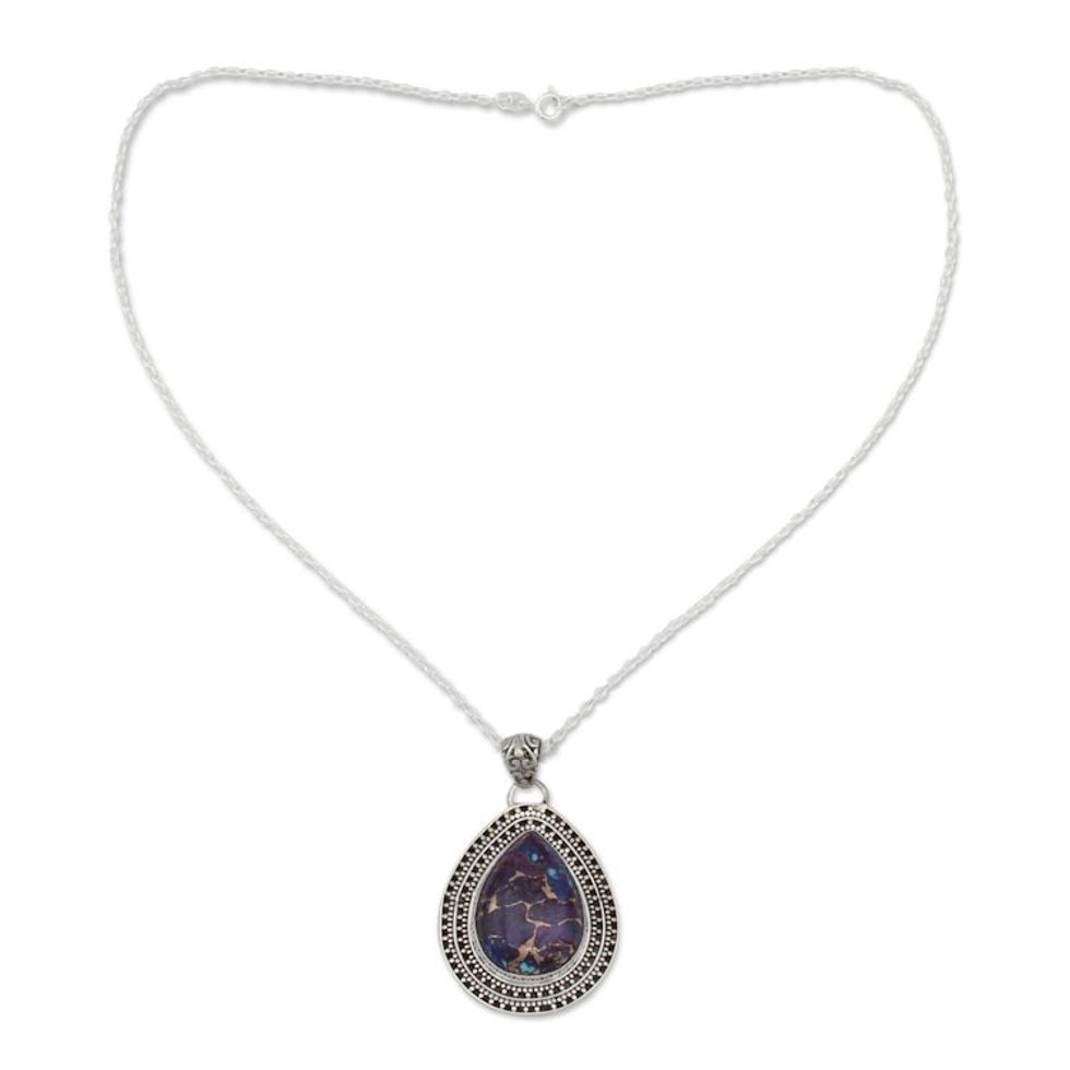 Purple Turquoise Necklace with Sterling Silver from India 'Forest Secrets'