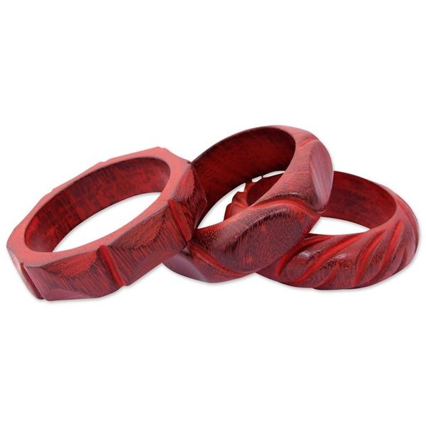Alternate image for Hand Carved Mango Wood Bangle Bracelets India Set of 3 Indian Romance