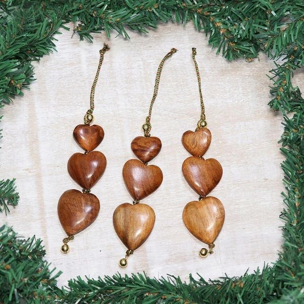 Alternate image for Wood ornaments Set of 3 Joyous Hearts