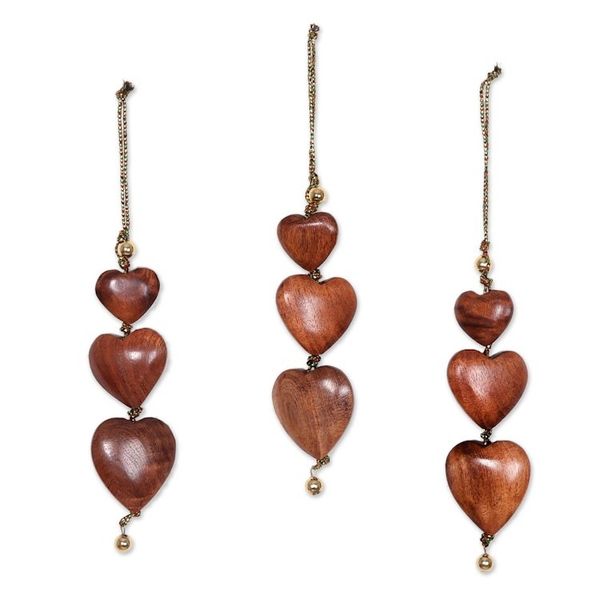 Alternate image for Wood ornaments Set of 3 Joyous Hearts