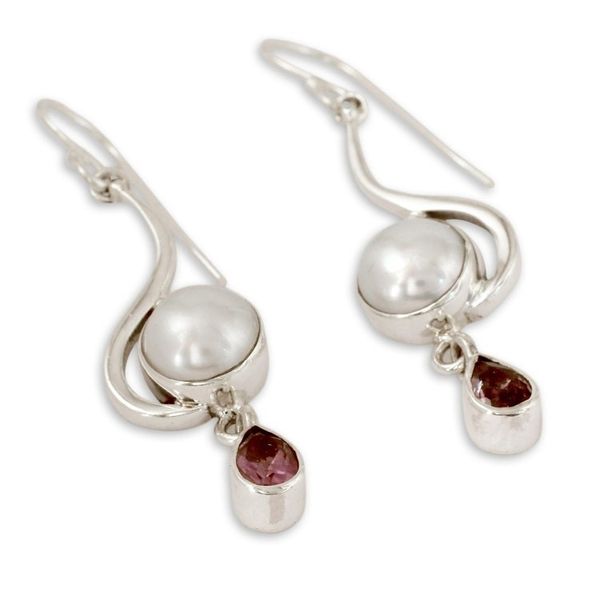 Alternate image for Handcrafted Sterling Silver Pearl and Earrings from India Cloud Sonnet