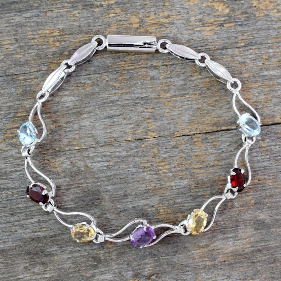 Garnet and blue topaz link bracelet 'Colors of Life'