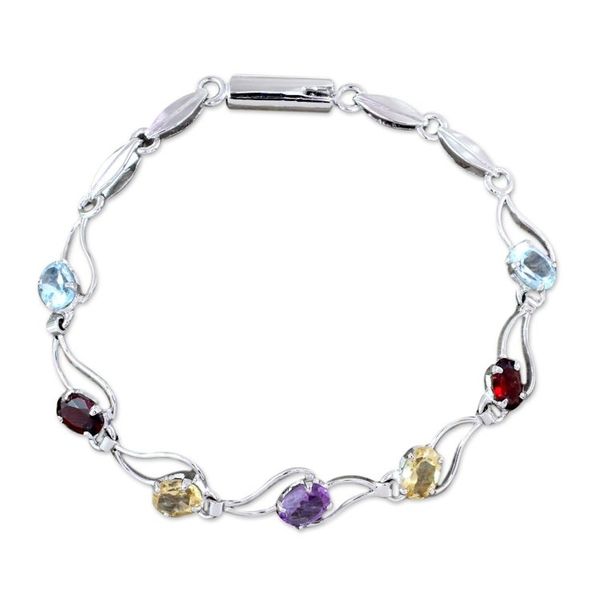 Alternate image for Garnet and blue topaz link bracelet Colors of Life