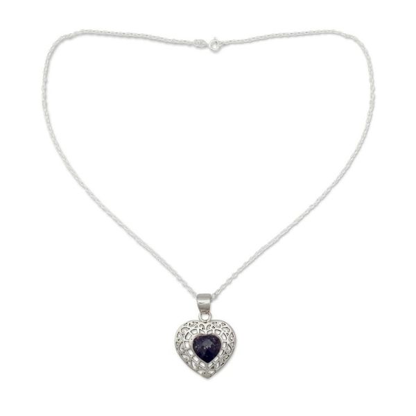 Alternate image for Heart Shaped Sterling Silver and Lapis Lazuli Necklace Mughal Romance
