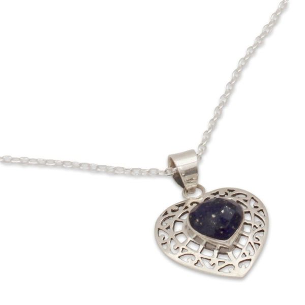 Alternate image for Heart Shaped Sterling Silver and Lapis Lazuli Necklace Mughal Romance