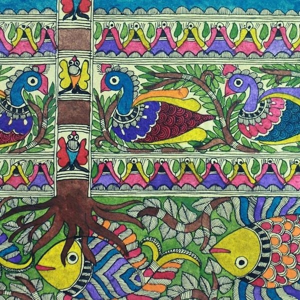 Alternate image for Indian Tree of Life Traditional Painting on Handmade Paper One with Nature II