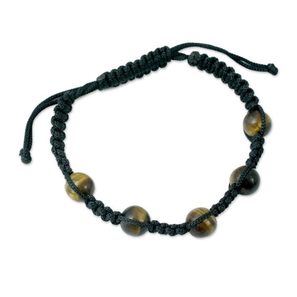 Alternate image for Tiger Eye Shambhala Bracelet with Black Cord Handmade India Oneness