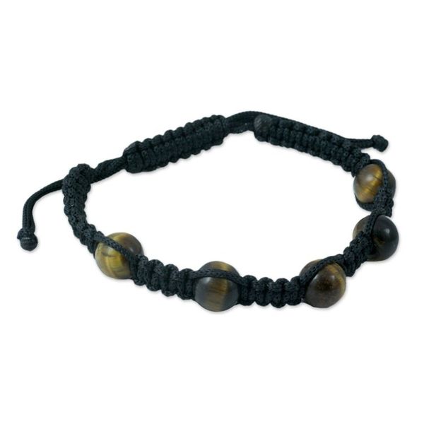 Alternate image for Tiger Eye Shambhala Bracelet with Black Cord Handmade India Oneness