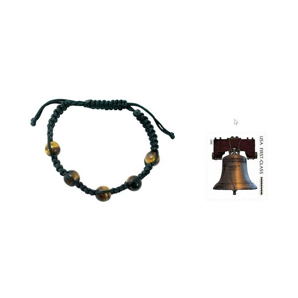 Alternate image for Tiger Eye Shambhala Bracelet with Black Cord Handmade India Oneness
