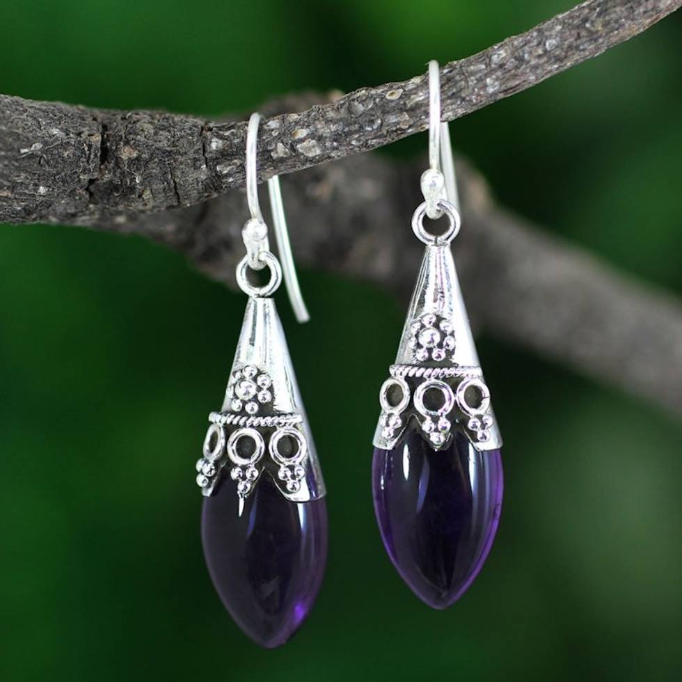 Sterling Silver and Amethyst Dangle Earrings 'Kerala Princess'