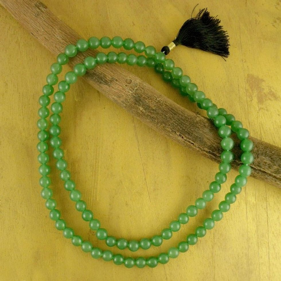 Prayer Beads Aventurine Jap Mala Necklace from India 'Pray'