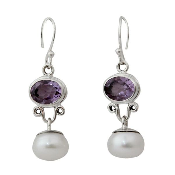 Alternate image for Pearl and Amethyst Dangle Earrings Dazzling Delhi