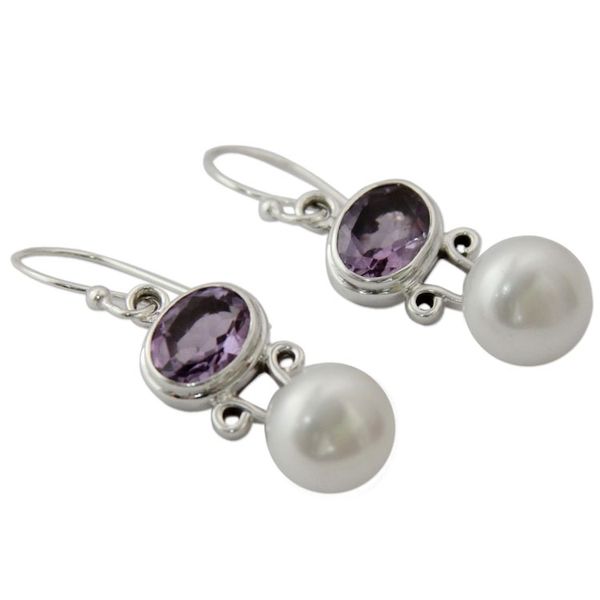 Alternate image for Pearl and Amethyst Dangle Earrings Dazzling Delhi