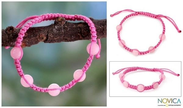 Alternate image for Rose Quartz Shambhala-style Bracelet from India Harmony in Pink