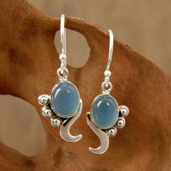 Alternate image for Hand Made Sterling Silver and Chalcedony Earrings Hindu Harmony