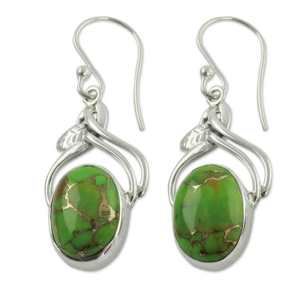 Alternate image for Handcrafted Sterling Silver Earrings from India Green Dew