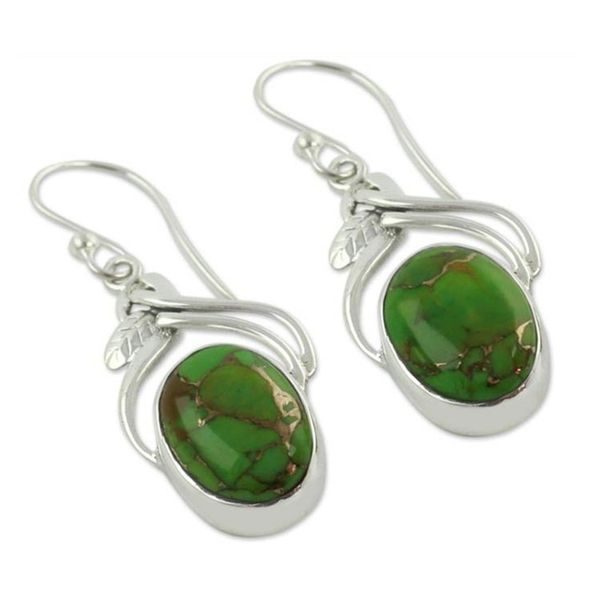 Alternate image for Handcrafted Sterling Silver Earrings from India Green Dew