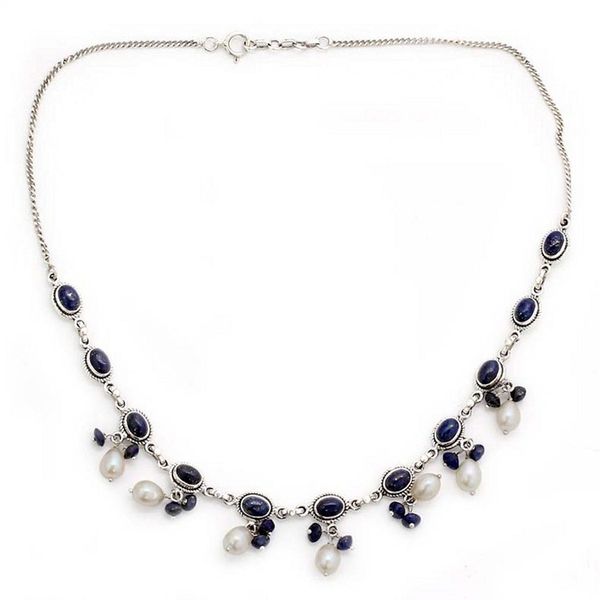 Alternate image for Fair Trade Pearl and Lapis Lazuli Necklace Sitas Splendor