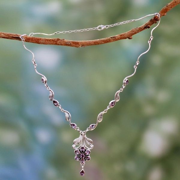 Alternate image for Amethyst flower necklace Blossoming Love