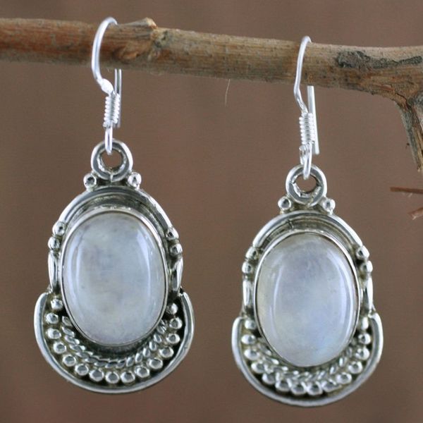 Alternate image for Moonstone and Sterling Silver Dangle Earrings Rainbow Ice