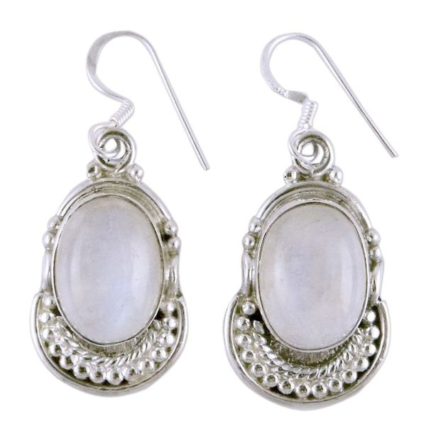 Alternate image for Moonstone and Sterling Silver Dangle Earrings Rainbow Ice