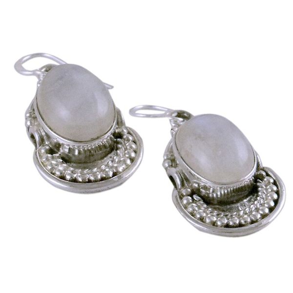 Alternate image for Moonstone and Sterling Silver Dangle Earrings Rainbow Ice