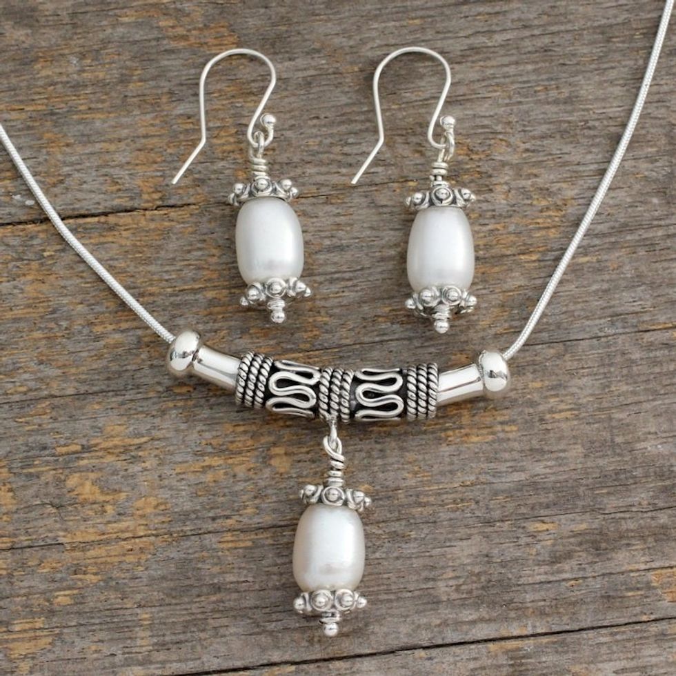 Fair Trade Pearl and Sterling Silver Jewelry Set 'Mermaid Tears'