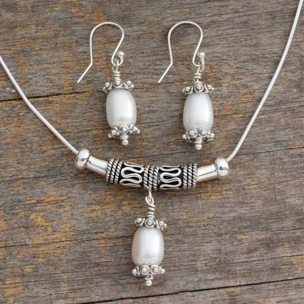 Fair Trade Pearl and Sterling Silver Jewelry Set 'Mermaid Tears'