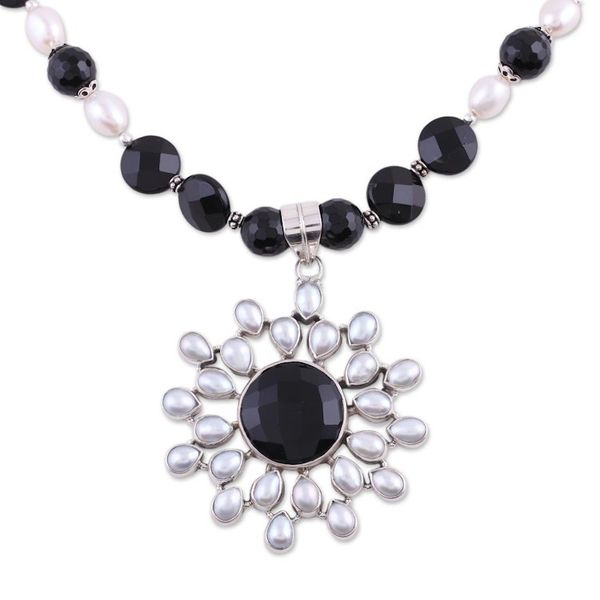 Alternate image for Artisan Crafted Sterling Silver Pearl and Onyx Necklace Facets