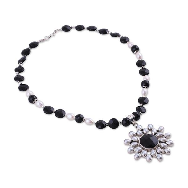 Alternate image for Artisan Crafted Sterling Silver Pearl and Onyx Necklace Facets
