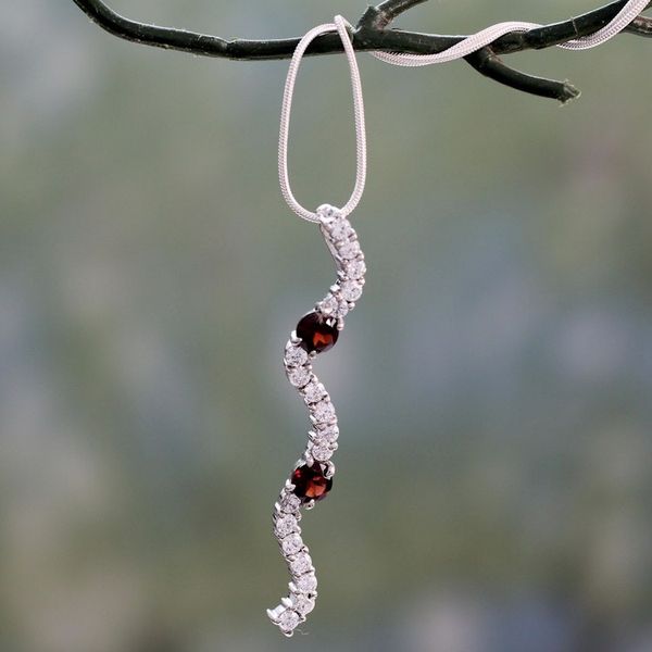Alternate image for Sterling Silver Necklace with Garnet and Cubic Zirconia Sparkling Treasure