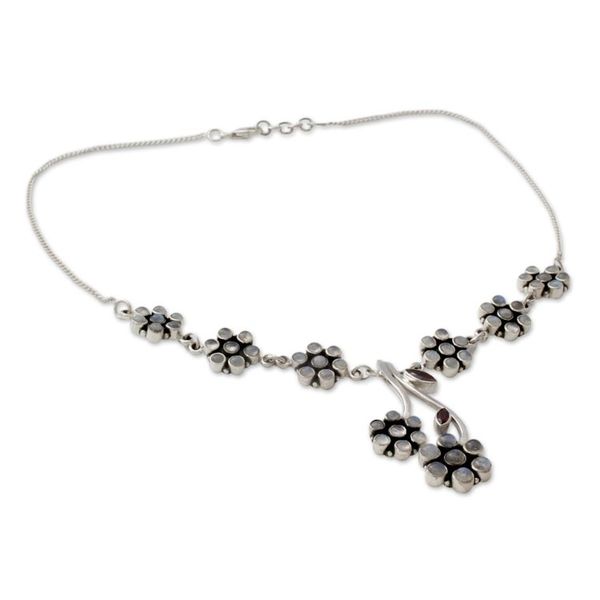 Alternate image for Moonstone and garnet floral necklace White Marigold