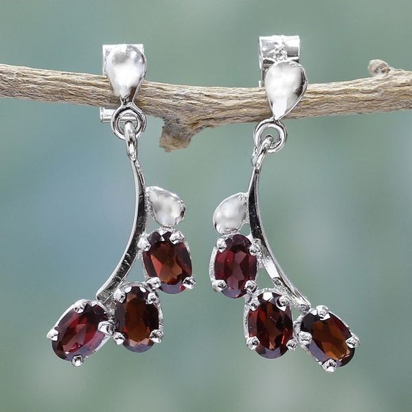 Alternate image for Sterling Silver and Garnet Earrings Artisan Jewelry Bright Blossoms