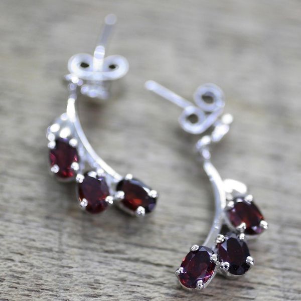 Alternate image for Sterling Silver and Garnet Earrings Artisan Jewelry Bright Blossoms