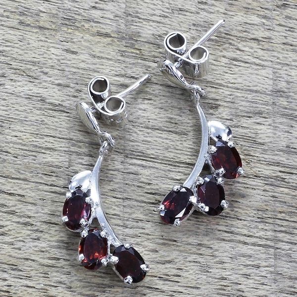 Alternate image for Sterling Silver and Garnet Earrings Artisan Jewelry Bright Blossoms