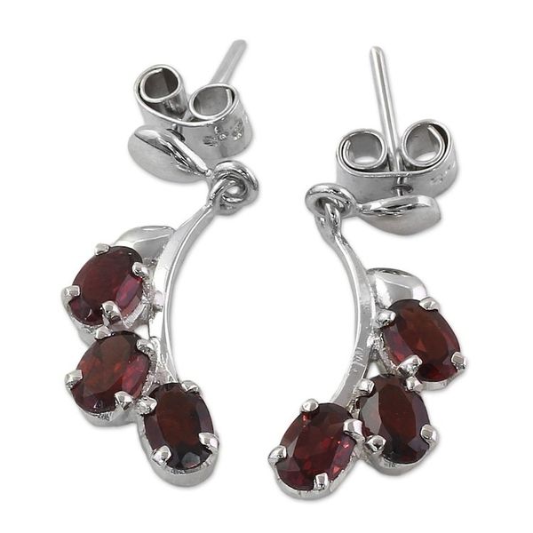 Alternate image for Sterling Silver and Garnet Earrings Artisan Jewelry Bright Blossoms