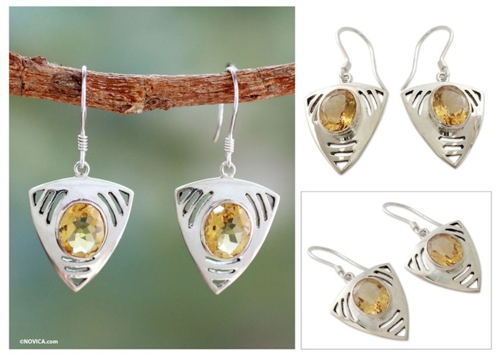 Sterling Silver and Citrine Dangle Earrings 'Lemon Dewdrop'