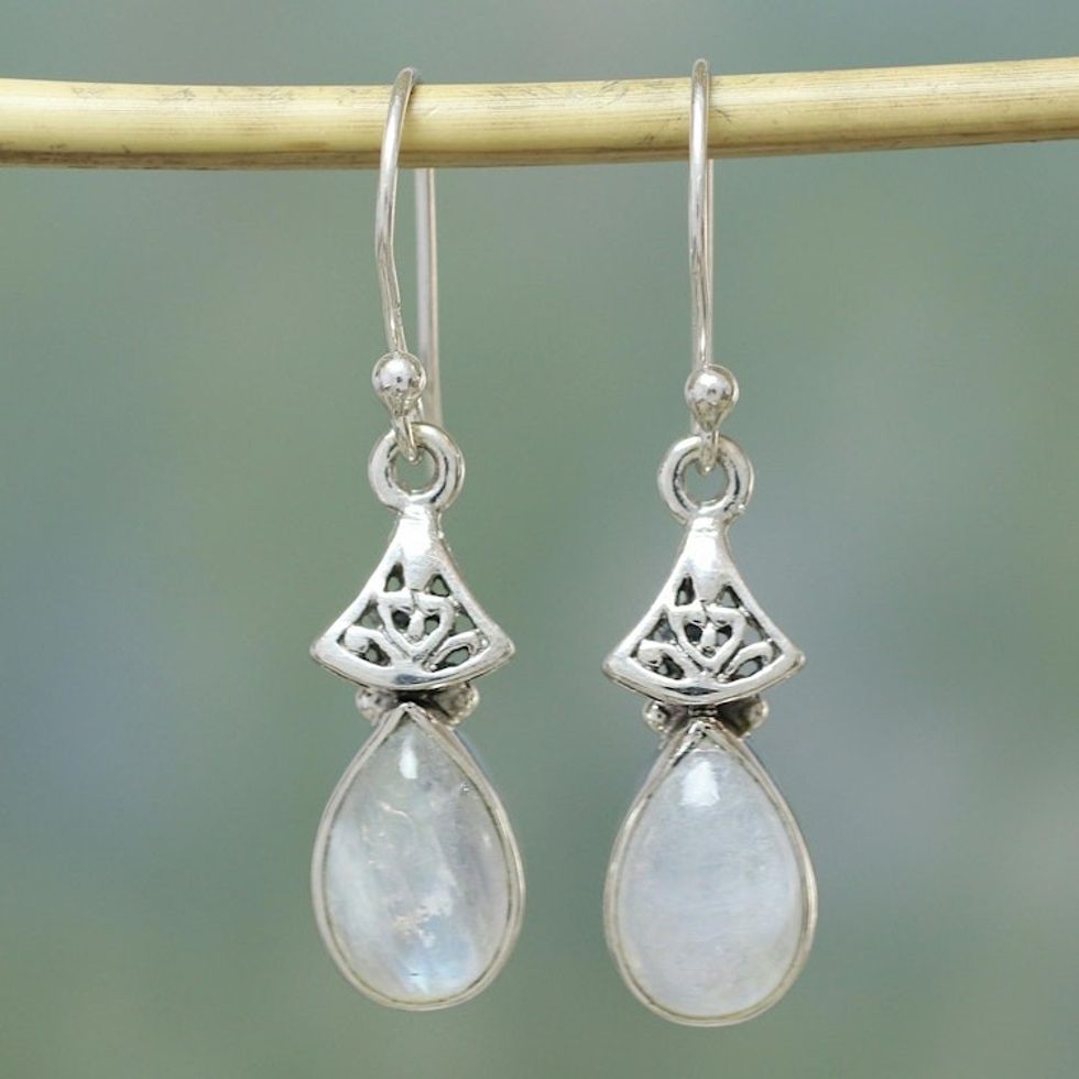 Moonstone Earrings in Sterling Silver from India 'Misty Morn'