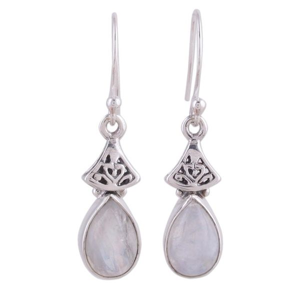 Alternate image for Moonstone Earrings in Sterling Silver from India Misty Morn
