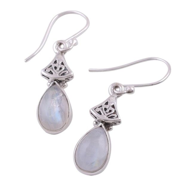 Alternate image for Moonstone Earrings in Sterling Silver from India Misty Morn