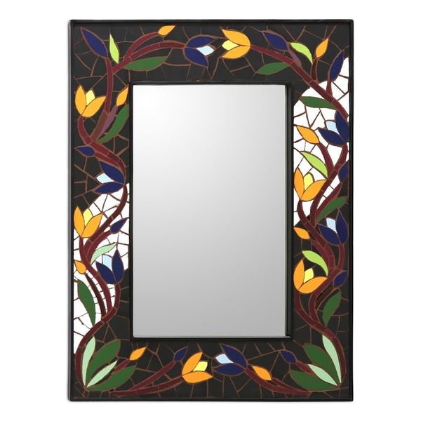 Alternate image for Hand Made Mosaic Ceramic Wall Mirror Tantalizing Tulips