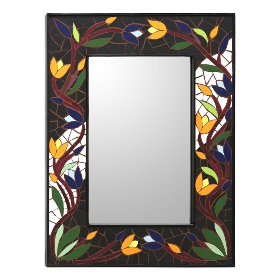 Hand Made Mosaic Ceramic Wall Mirror 'Tantalizing Tulips'